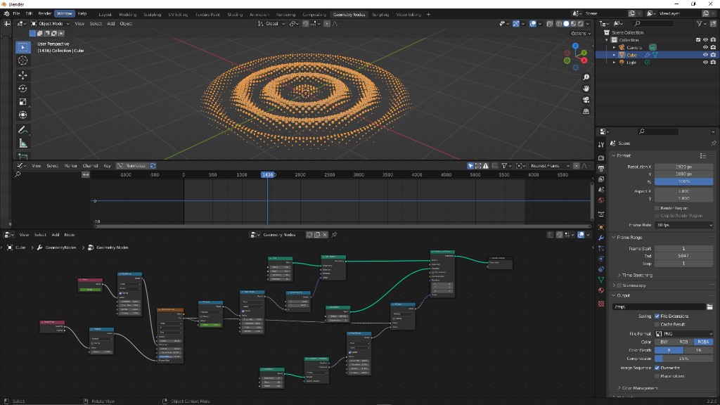 Process — Blender geometry-nodes setup for procedural poster form