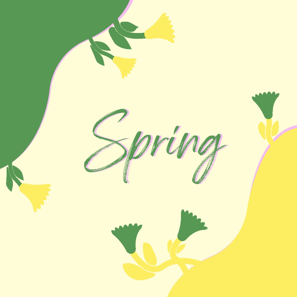 Social — spring floral template (green/yellow corners)