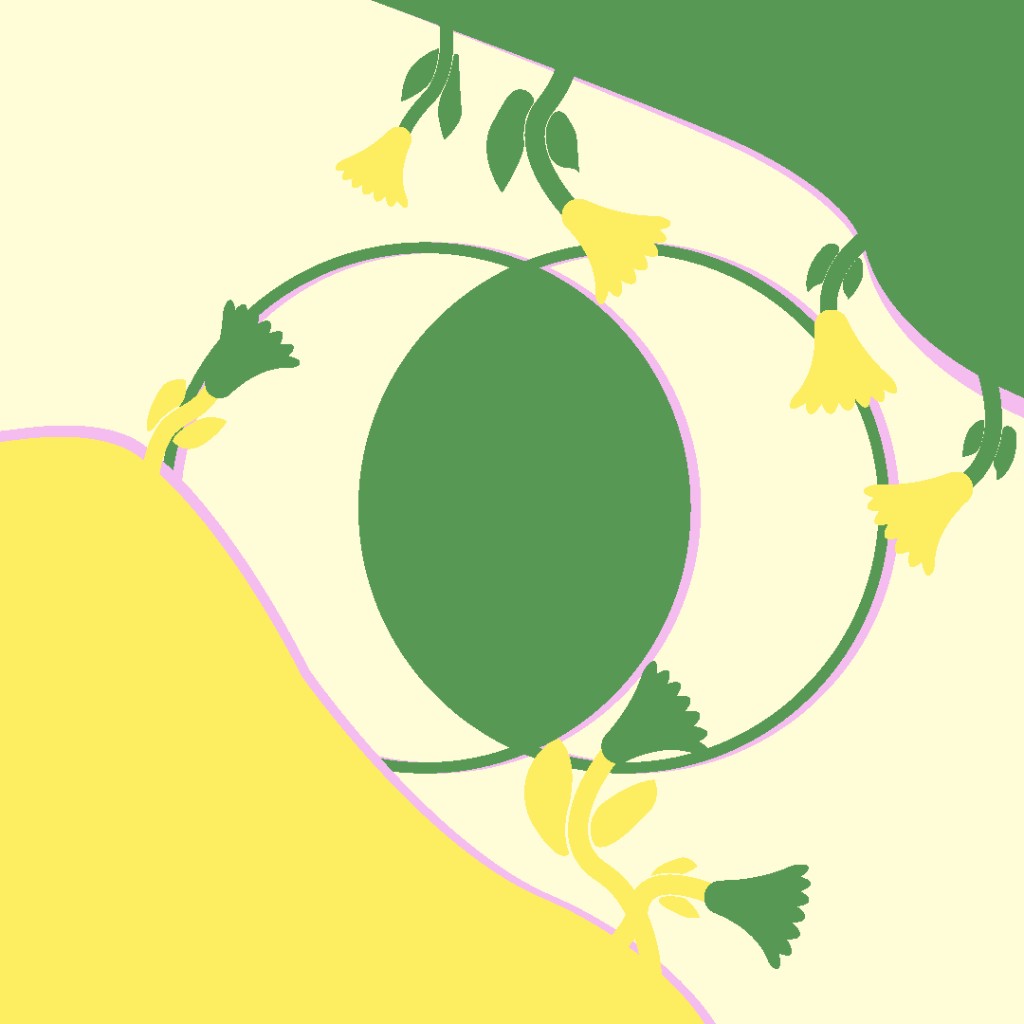 Social — overlapping circles with bell-flower motif