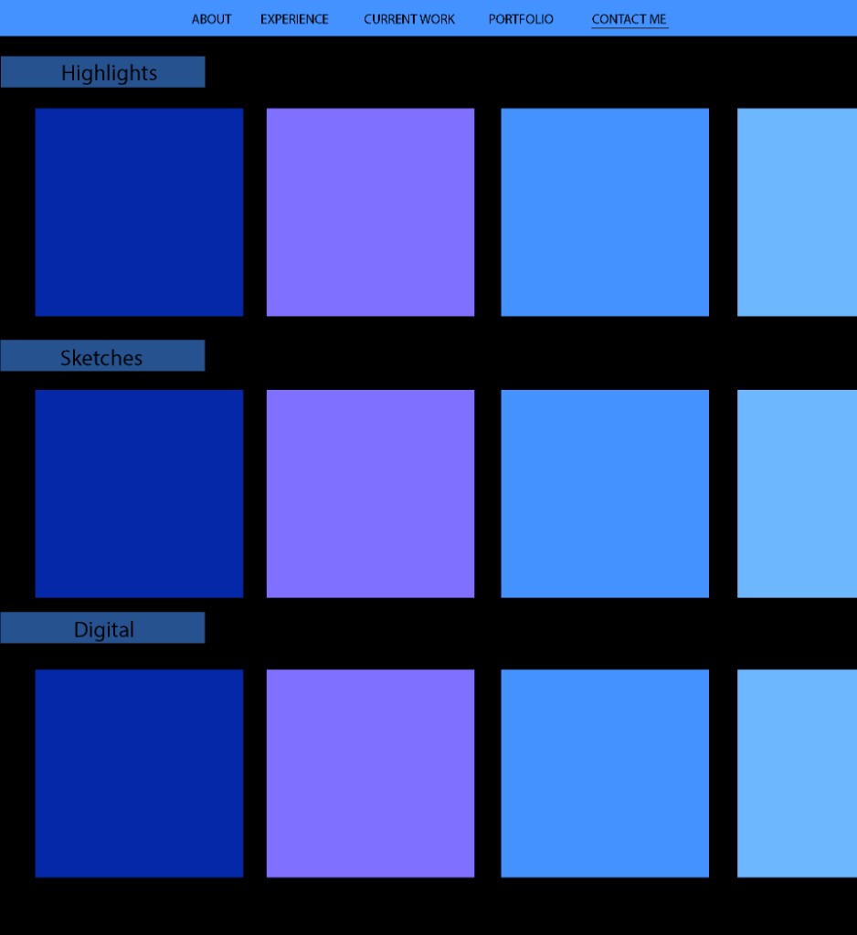 Wireframe — project page with featured media and thumbnail grid