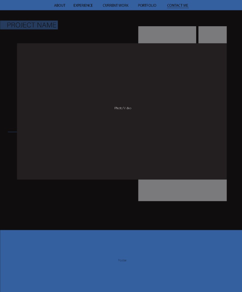 Wireframe — current work layout with overview and side media