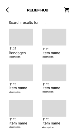 Wireframe — search results grid (bandages and placeholders)