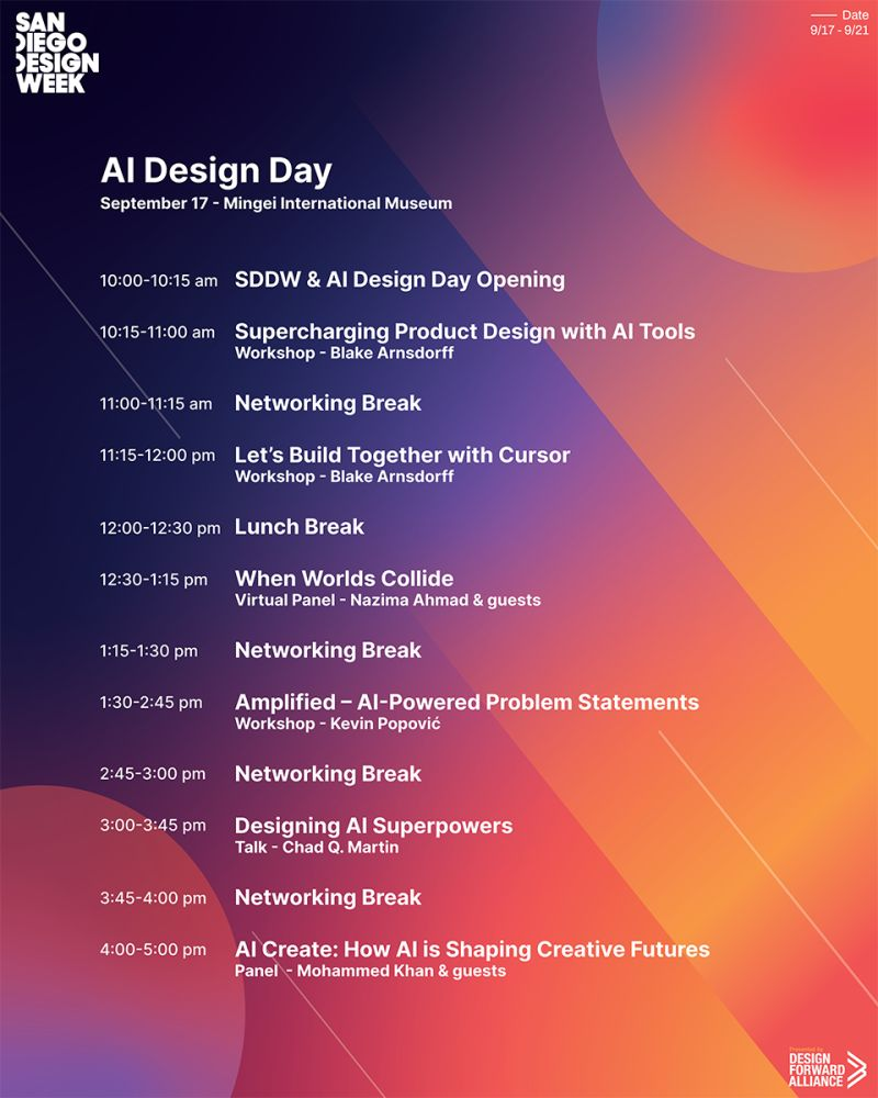 AI Design Day schedule — Mingei International Museum, 9/17
