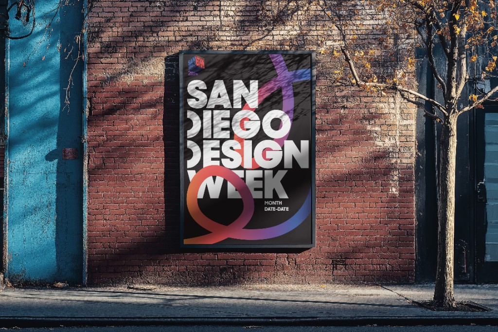 Vertical street poster mockup on brick wall — SDDW 2025